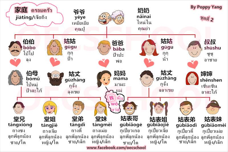 เรียนภาษาจีนออนไลน์ คำศัพท์ภาษาจีนกลางหมวดครอบครัว, mandarin chinese language family vocabulary