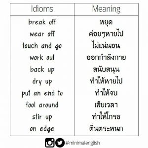 เรียนภาษาอังกฤษออนไลน์ คำศัพท์ภาษาอังกฤษ กริยาวลี Phrasal Verbs และสำนวน Idioms