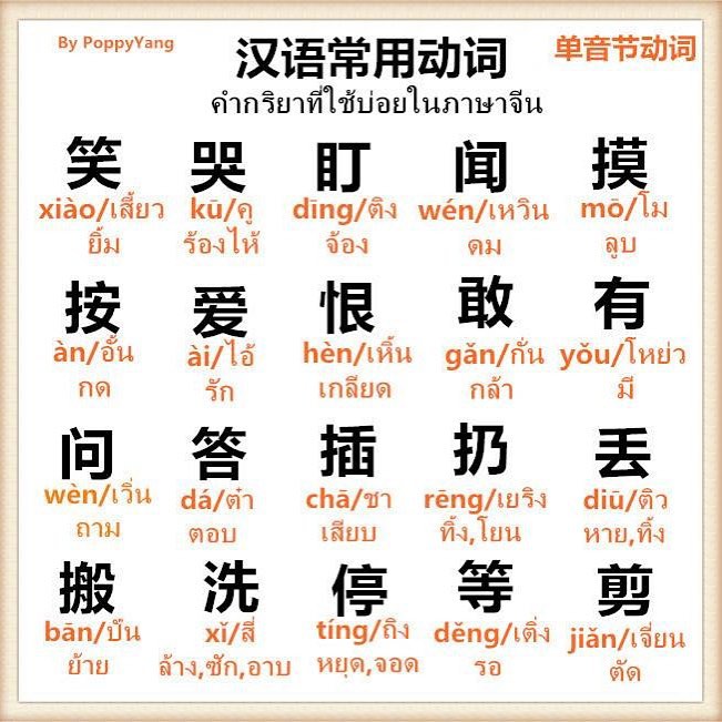คำศัพท์ภาษาจีน หมวดคำกริยา learn chinese verb vocabulary
