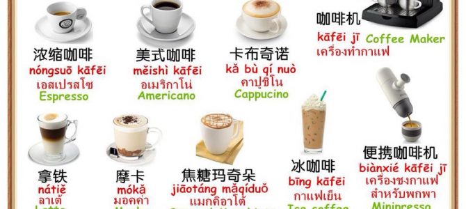 คำศัพท์ภาษาจีนกลาง หมวดกาแฟ คำศัพท์ภาษาจีนกลาง หมวดกาแฟ